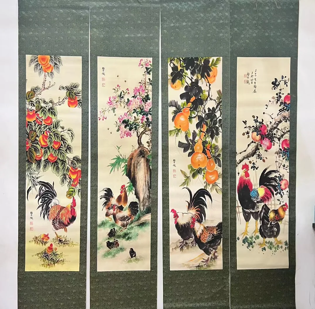 Hand-painted Chinese paintings,   Cock of the Qing Dynasty in China,4 piece/pack, free shipping