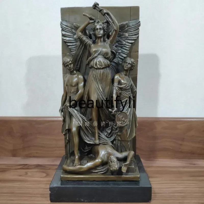 Bronze sculpture angel Michelle wings Greek mythological figure European bronze statue display cabinet ornament