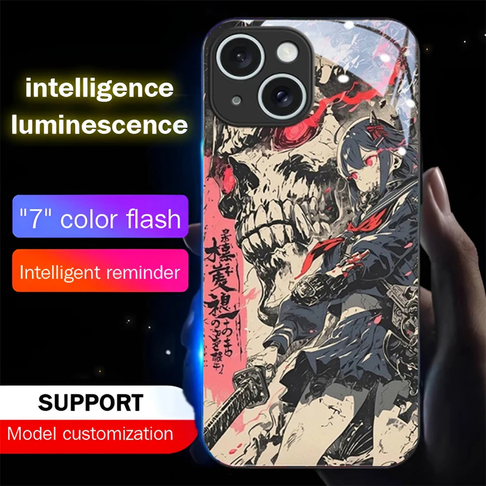 Beliebte Anime-Cartoon-Sound-Control-LED-Blitzhülle Leuchtende Glasabdeckung für iPhone Air 17 16 E 15 14 13 12 11 Pro Max Plus – Detail 11