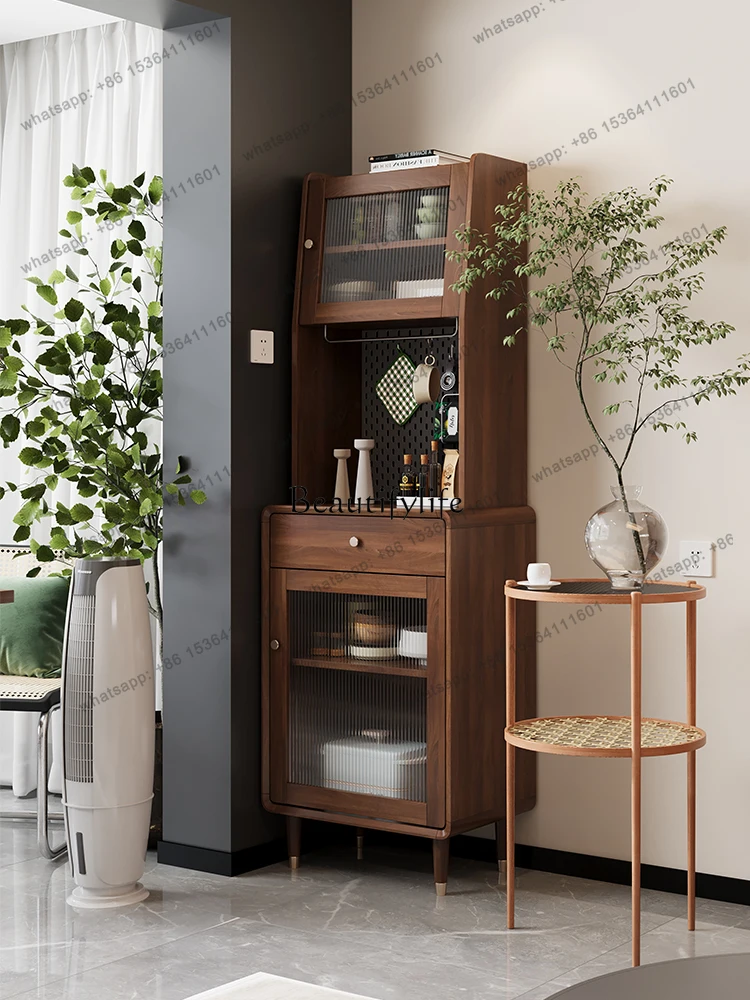 

Small apartment coffee machine side cabinet solid wood leg locker
