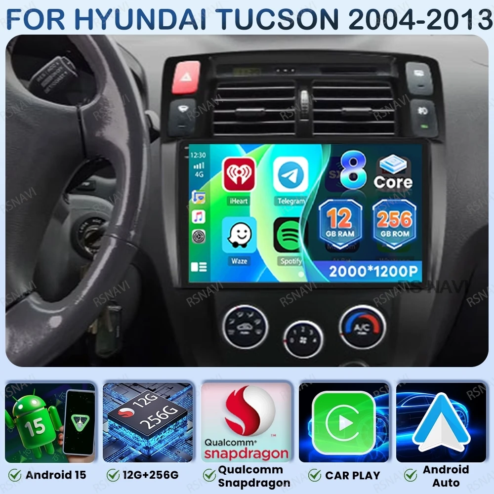 

Android 15 Car Radio For Hyundai Tucson 2004-2013 Qualcomm DVD Autoradio Wireless Carplay Auto QLED Viedo Player Multimedia DSP
