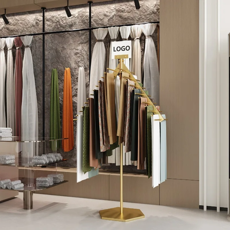 Wrought iron scarf shelf, silk scarf display shelf, floor-to-ceiling clothing store hanging fabric shawl display shelf
