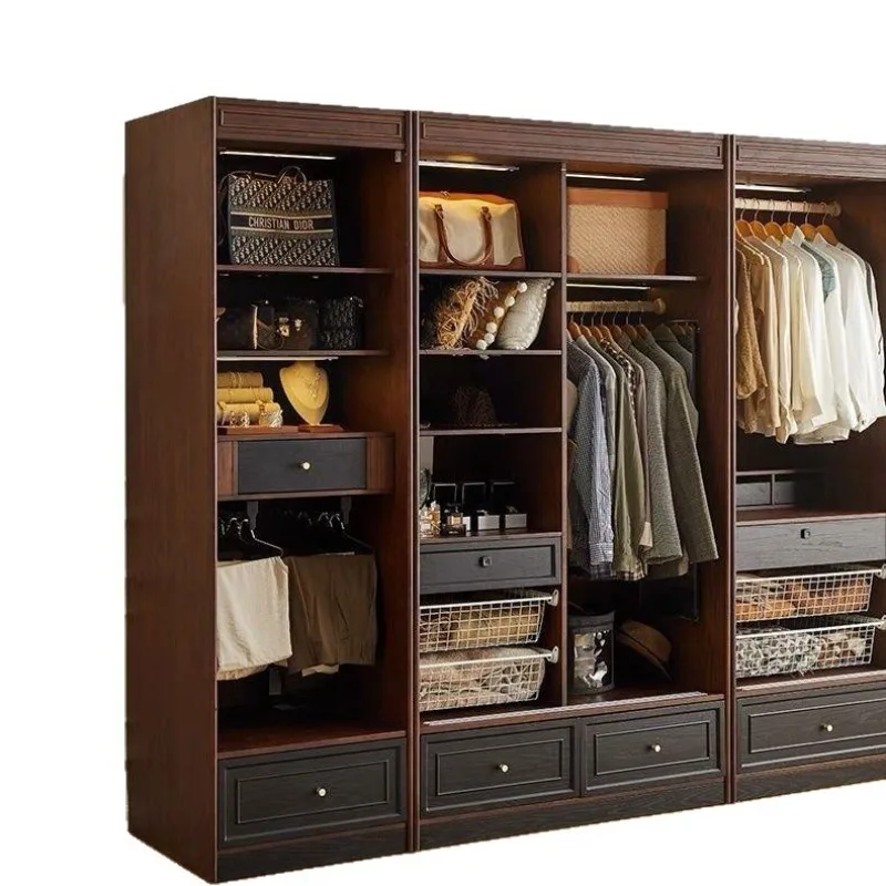 American vintage solid wood wardrobe and bedroom household floor-standing storage cabinet