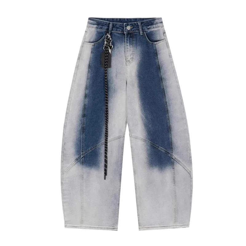 HKSH Women American Wide Leg Jeans Gradient Washed Versatile Elegant High Street Retro Ins Denim Pants New Spring Autumn HK20452