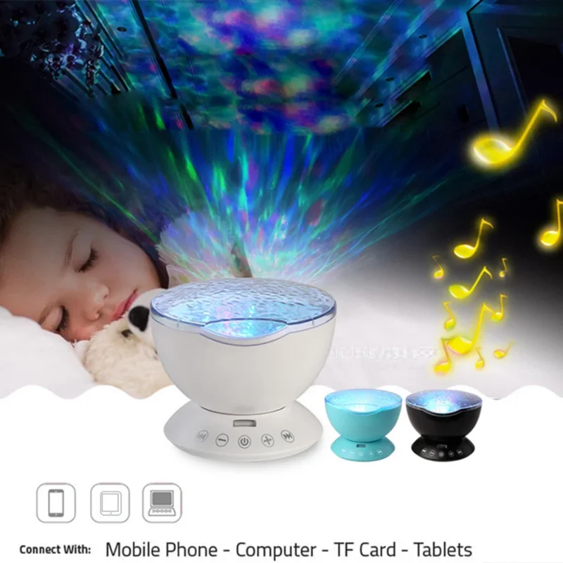 USB LED Star Ocean Wave Projector Night Light Galaxy Starry Sky Projector Night Lamp With Music Speaker Gift for Kids Children