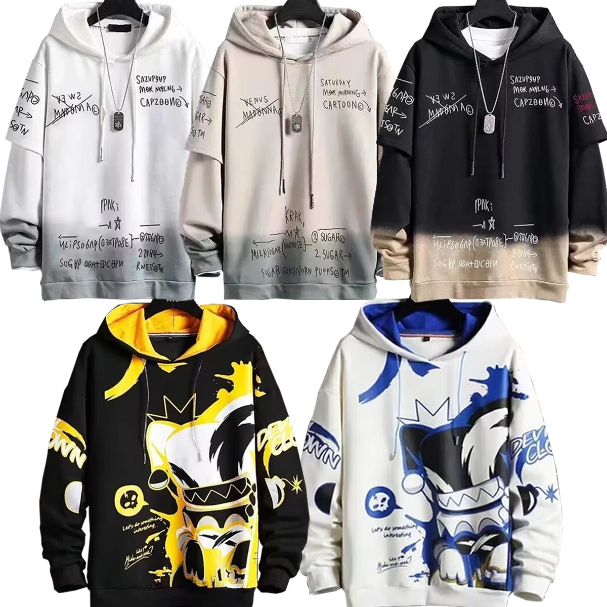 

Men's Hoodie Printed Pattern Thin Retro Youth Autumn Winter Couple's Wear Student Wear Y2K