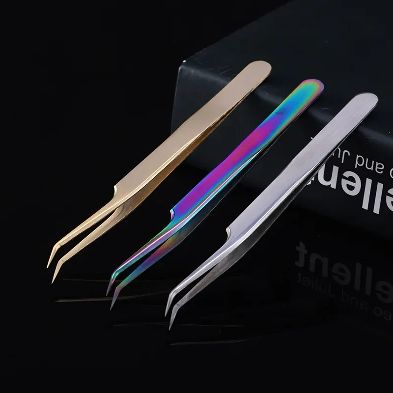 Professional Eyelashes Tweezers for Lashes Extension Accurate Eyebrow Tweezer Nippers Pointed Clip Makeup Tools Anti-static