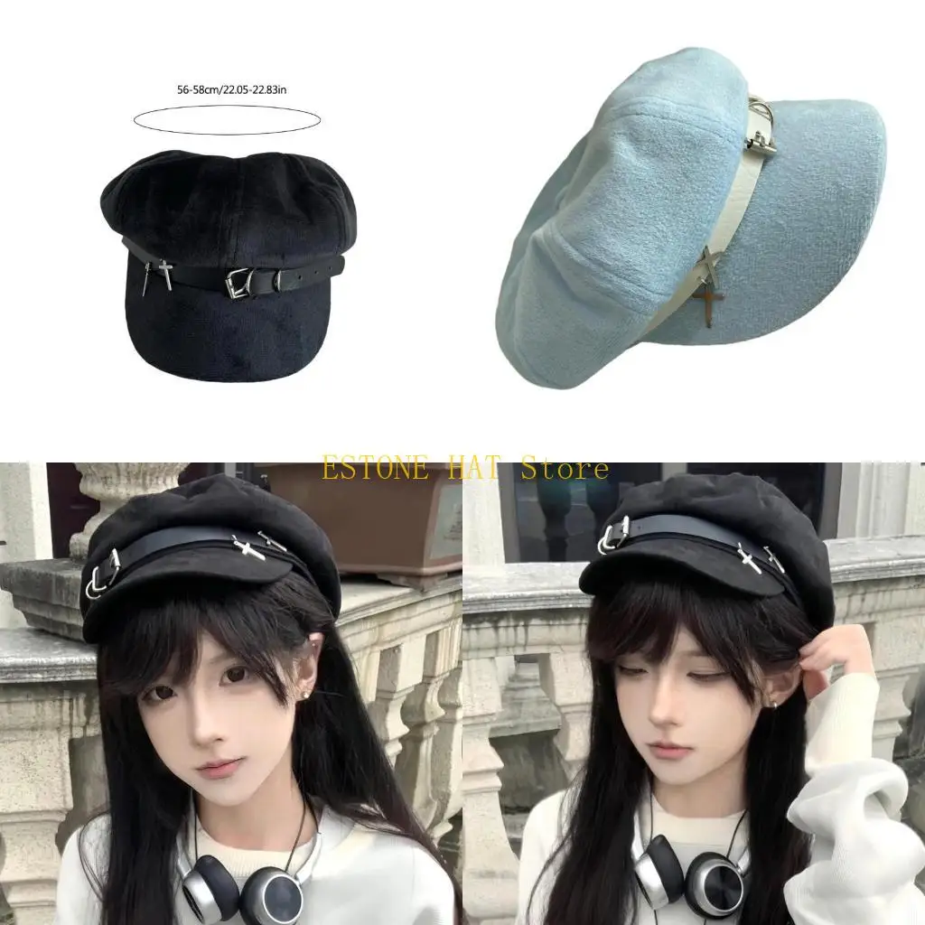 49MF – béret croisé à mode, chapeau doux doux, béret britannique élégant pour les amateurs mode