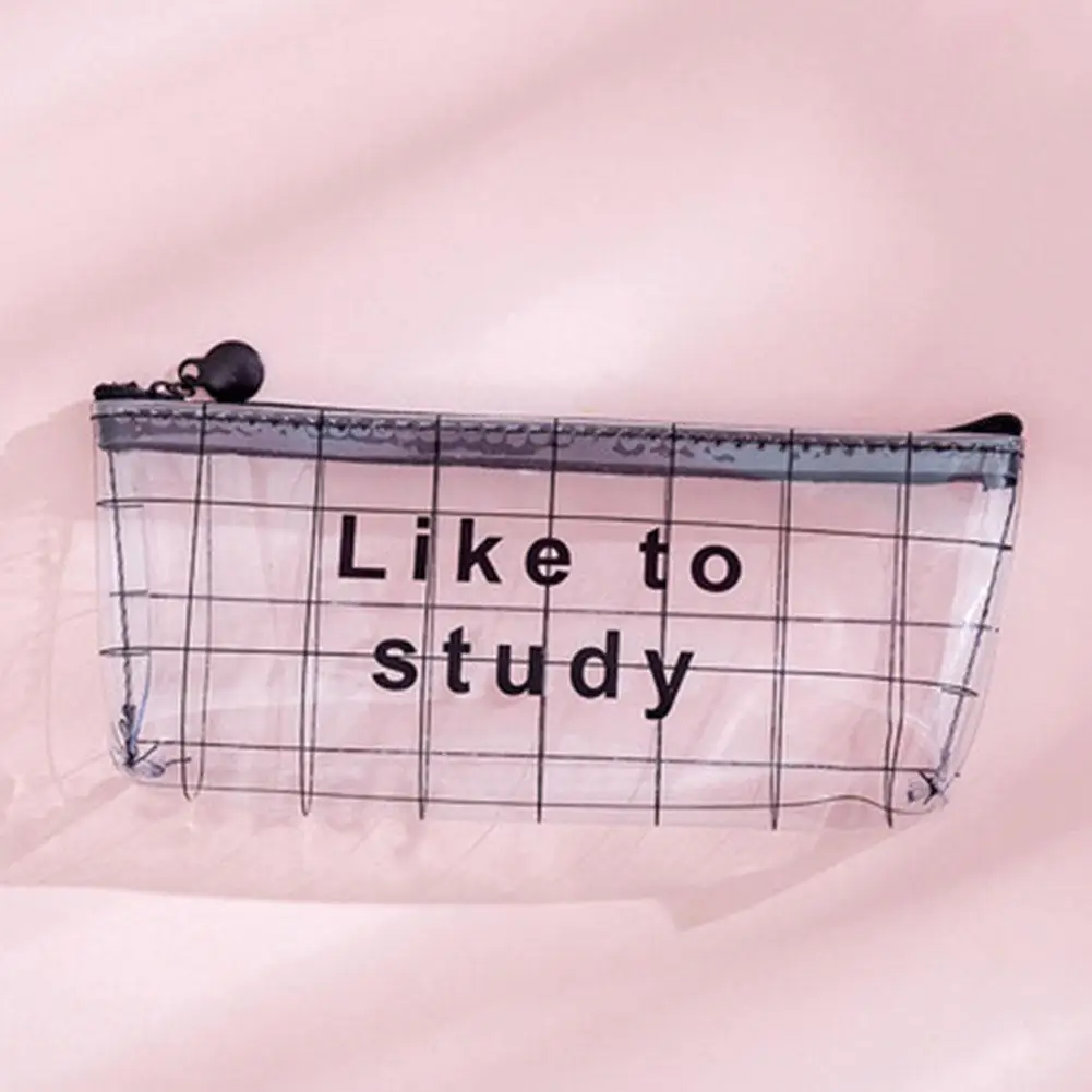 Cute Simple Transparent Letter Pencil Case Small Portable Zipper Stationery Bag Office School Supplies dropshipping