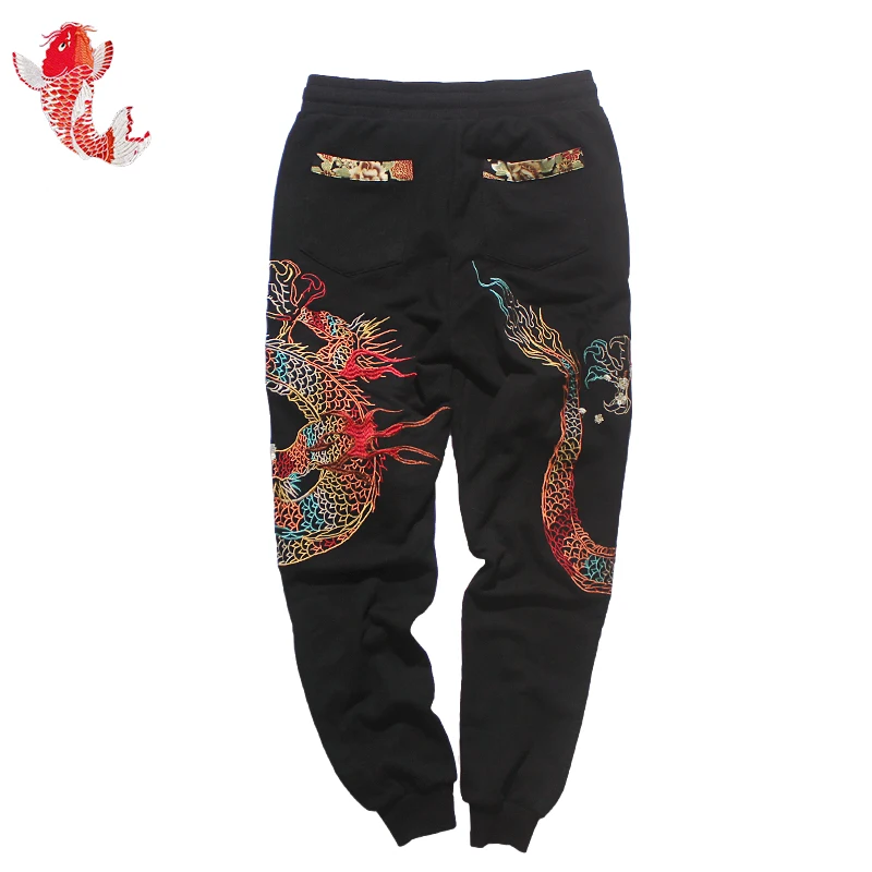 Black cotton pants for Men and Women Chinese Embroidered Pants Yokosuka Sportpants Loose Spring and Autumn