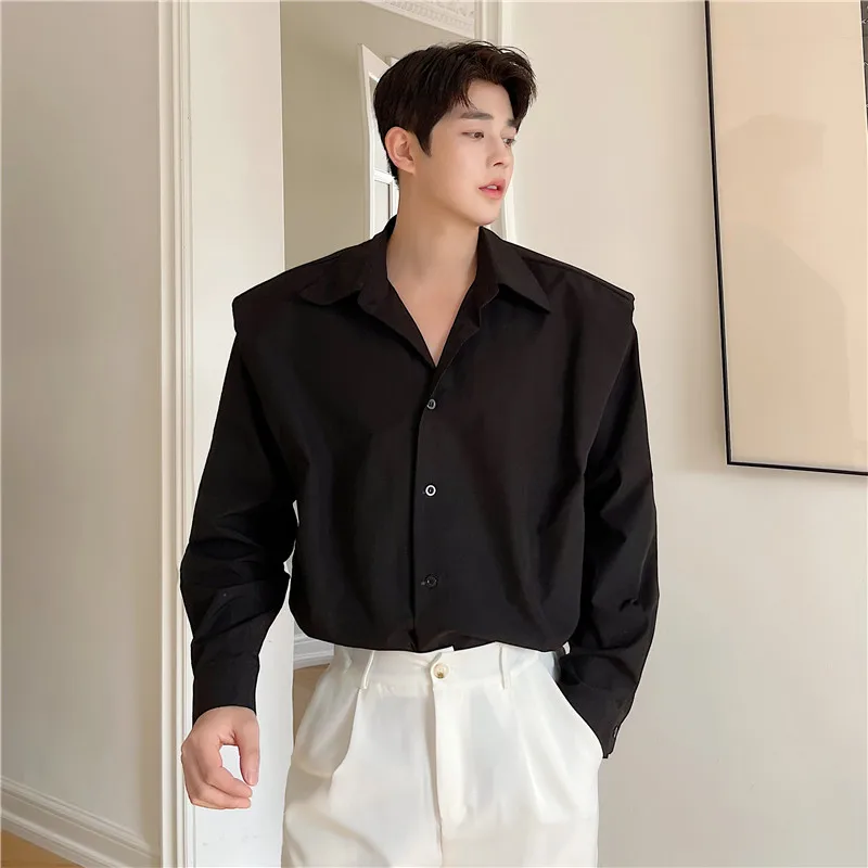 

Retro Spring Summer Men's Long Sve irt oulder Pads Iron Free Design Sense irt St Casual Haome Lightweight