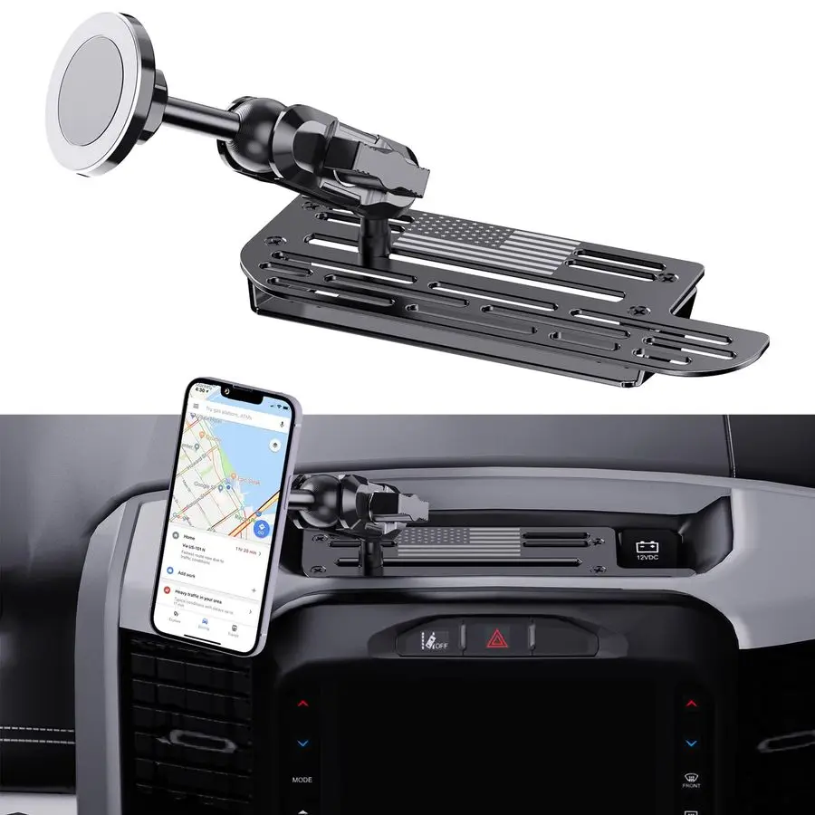 

Steel Phone Mount for 2019 Ram 1500 2500 3500 TRX, Magnetic amp Clamp Dual Heads, AllMetal Shakeproof Unique America Flag Design