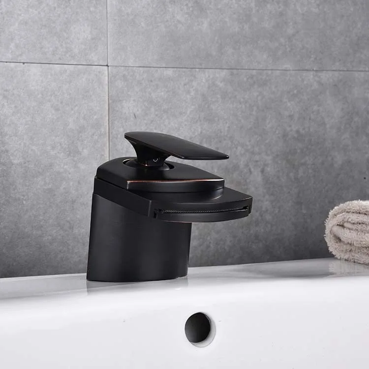 Waterfall Faucet Mixer Deck Mounted Basin Sink Tap Black Oil Rubbed Brass Taps Single Handle Bathroom Sink Faucet Nnf012