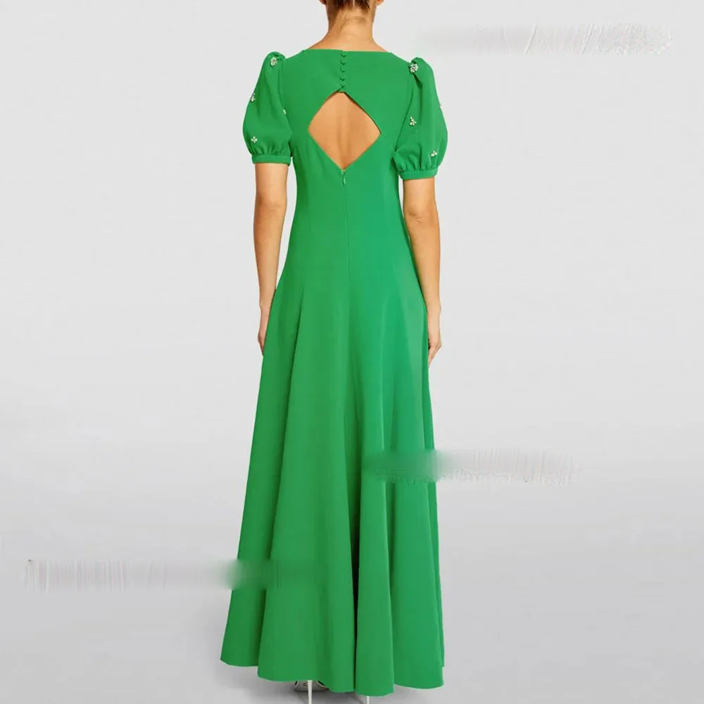 Fashion Crepe Evening Dress For Women 정장원피스 Vestidos de festa Elegant Pleat Crystal Short Sleeve Cocktail Party Prom Gown 2024