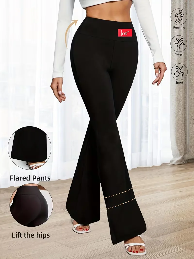 กางเกงขายาวทรงบานเอวสูงสำหรับผู้หญิง เอวยางยืด ความยาว 9 ส่วน สวมใส่สบาย เหมาะสำหรับฤดูใบไม้ผลิและฤดูใบไม้ร่วง สไตล์ลำลอง