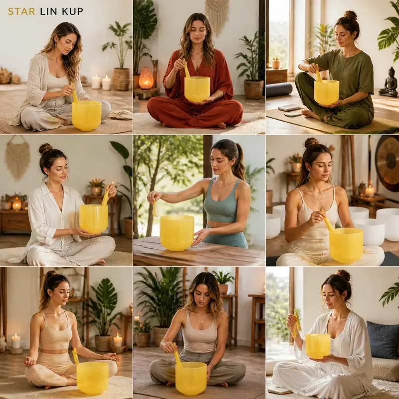 STAR LIN KUP 8 Inch 432Hz E Note Crystal Singing Bowl for Sound Healing Meditation Yoga Chakra Balance Perfect Pitch Handmade