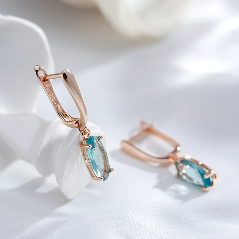 Kienl New Simple 585 Rose Gold Color Long Earring for Women Luxury Green Natural Zircon Drop Earring High Quality Daily Jewelry