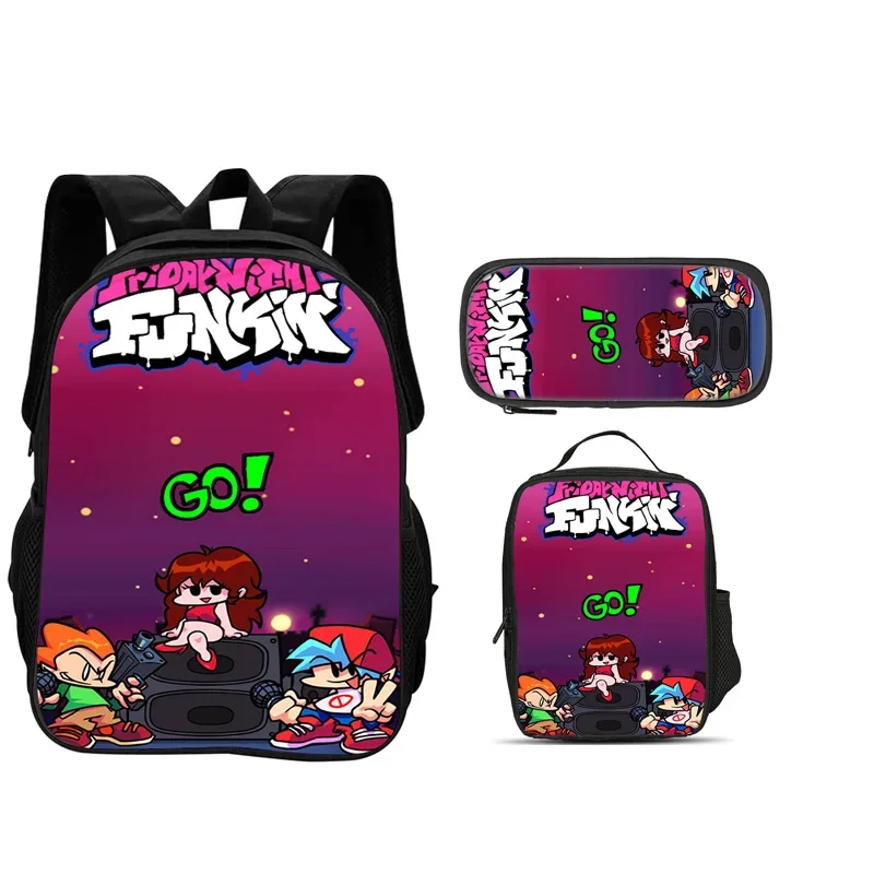 Friday Night Funkin 3pcs Set Backpack Pen Bag ice Bag Durable Trendy Versatile School Boy and Girl Birthday Best Gift