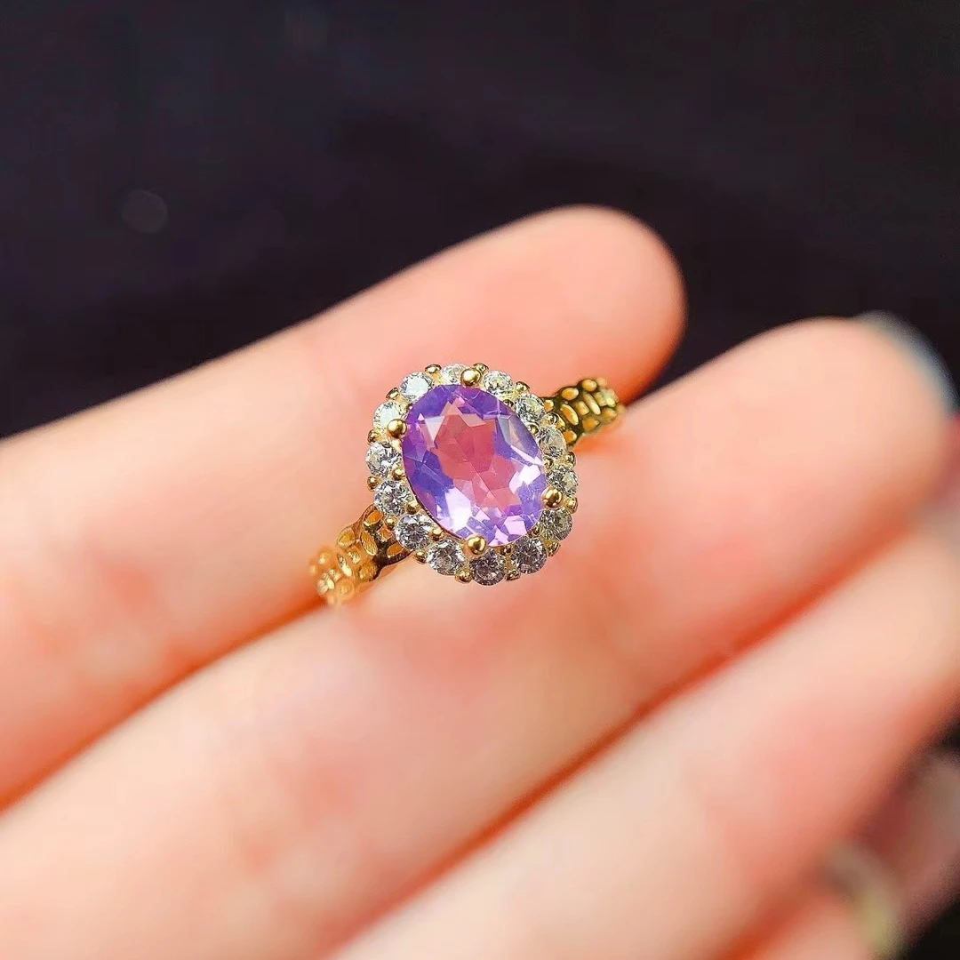 

KJJEAXCMY Natural Amethyst Ring S925 silver , electroplated locking color process, high clarity Full of luster Support testing