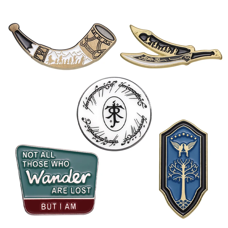 Fantasy Film Dagger Shield Enamel Pin NOT ALL THOSE WHO WANDER ARE LOST Movie Brooch Lapel Badge Accessory Jewelry Gift for Fans