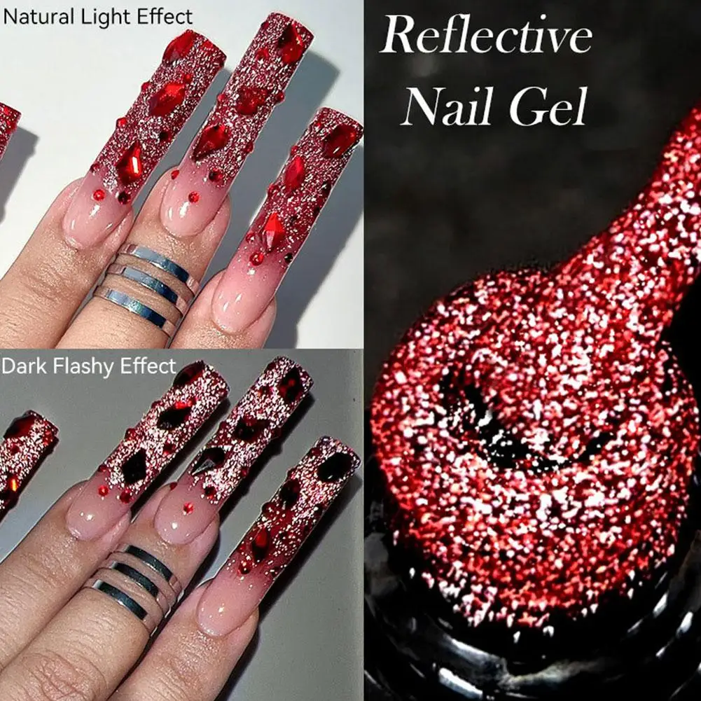 Lilycute 7ml Black Red Reflective Glitter Gel Nail Decoration Elastic Nails Liner Korean Gel Emboss Painting Style Transluc P1x6