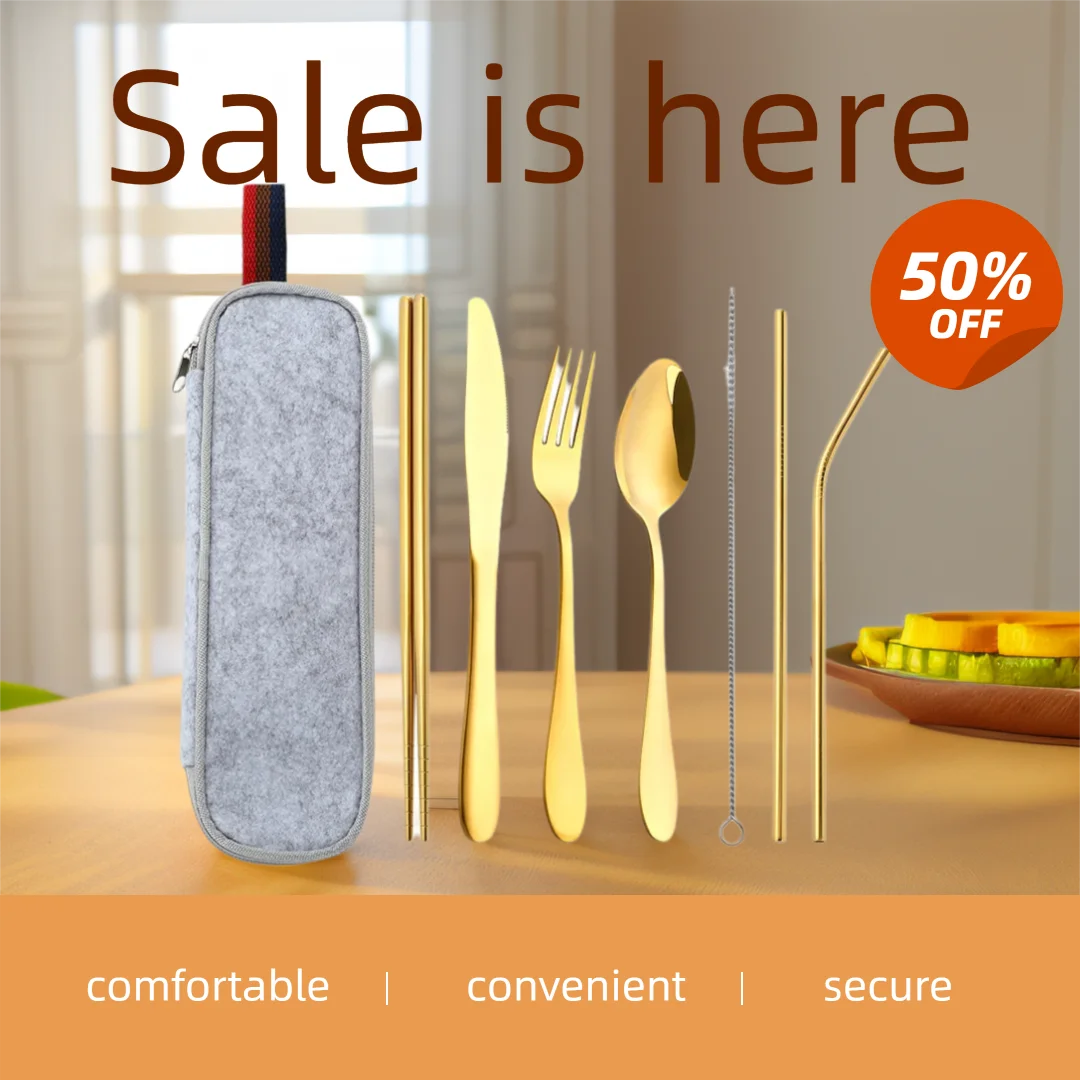 

7Pc Set Dinnerware Set High Quality 304 Stainless Steel Knife Fork Spoon Travel Flatware With Box Tableware Set Portable Cutlery