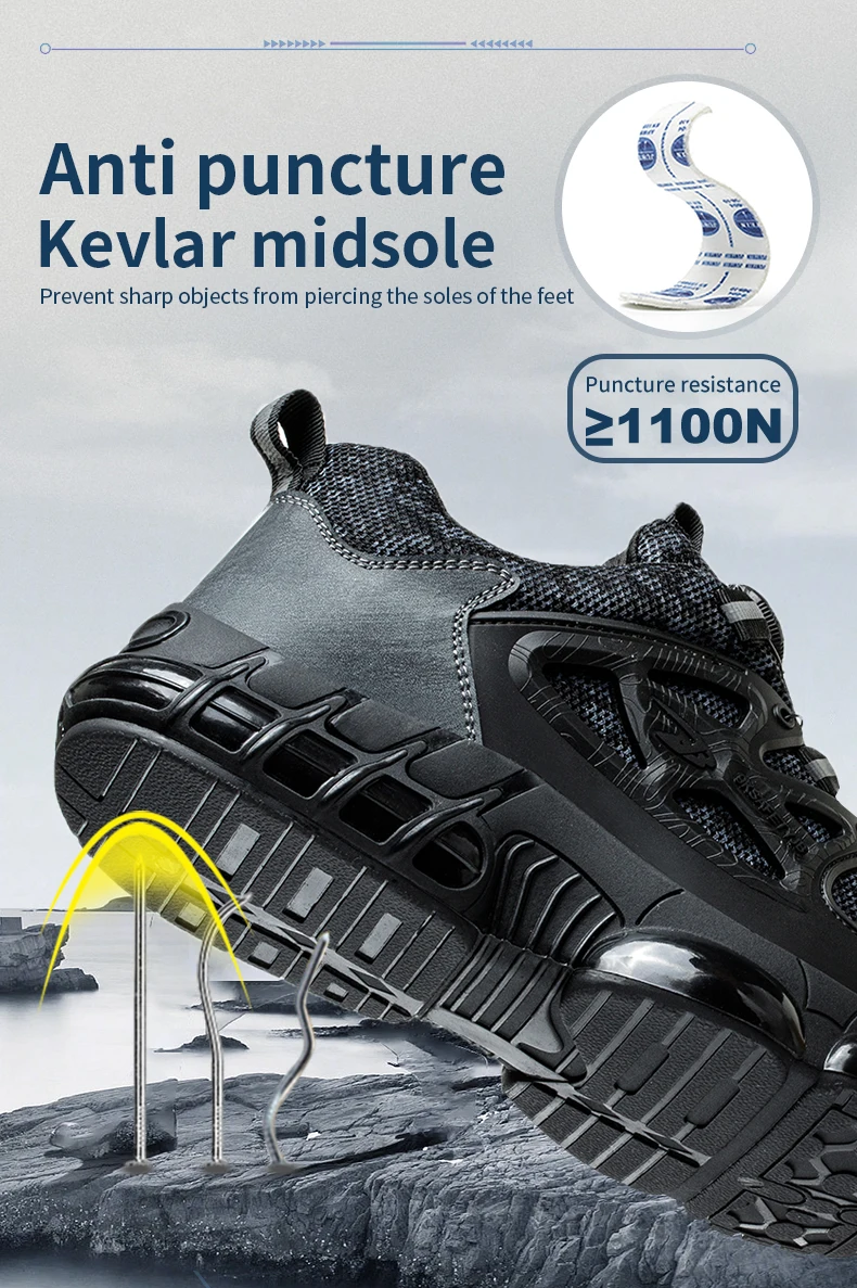 Rotating Button New Safety Shoes Men Anti-smash Anti-puncture Work Shoes Fashion Men Sport Shoes Security Protective Boots