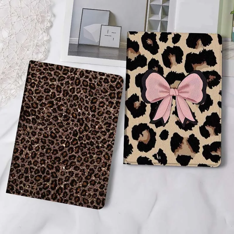 

Art Bow Leopard Print Gift For iPad Pro Air Mini 2 3 4 5 6 7 6th 7th 10th 11th 10.2 9.7 10.5 11 Foldable Tablet Case