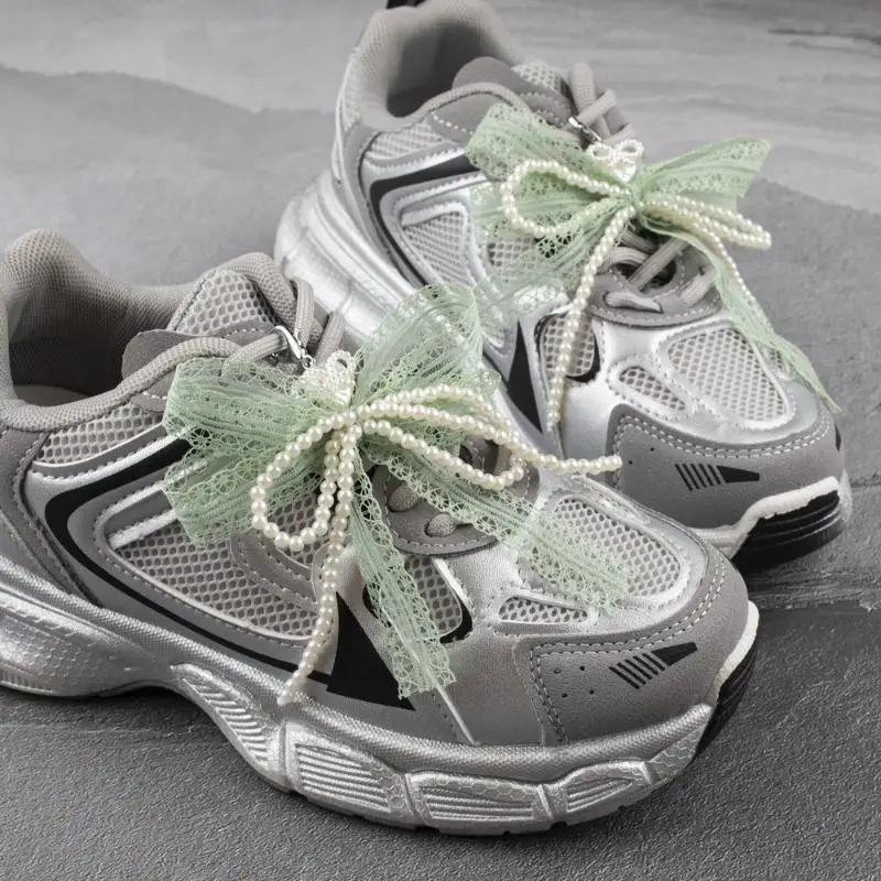 

1/2Pcs INS Style Lace Bow Imitation Pearl Keychain Removable Shoe Buckle Bag Pendant Accessories Heart Pendant Key Holder Gifts