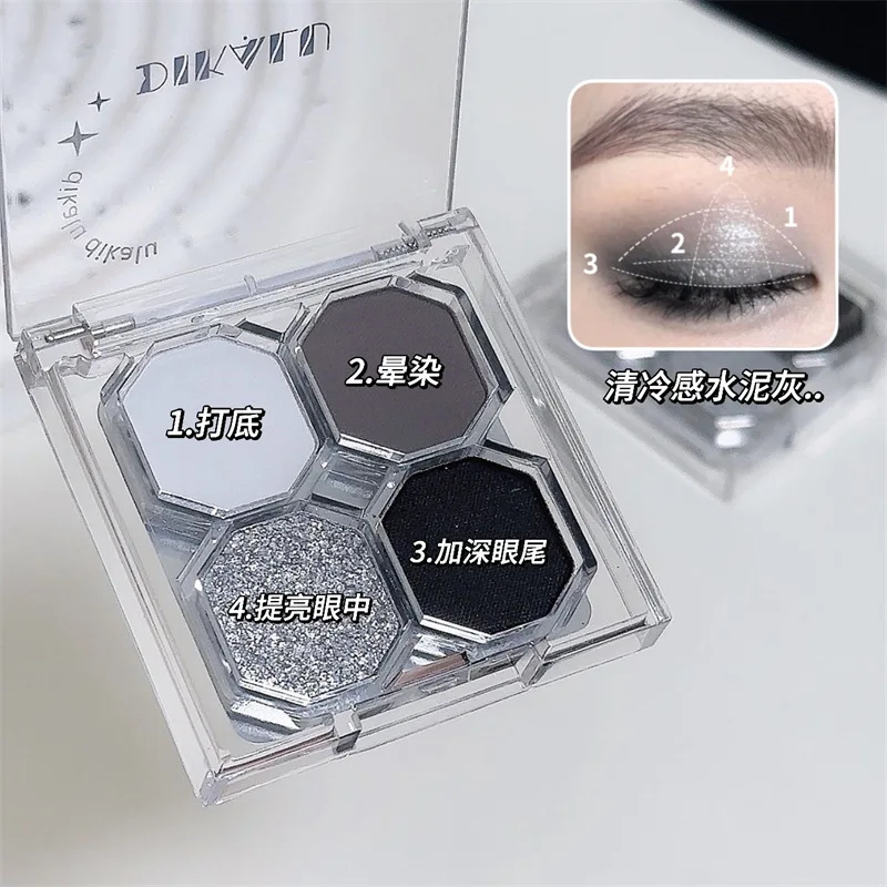 1set European American Punk 4 Colors Eyeshadow Palette Black Jasmine Cat Eye Cement Gray  Shimmer for Beginners