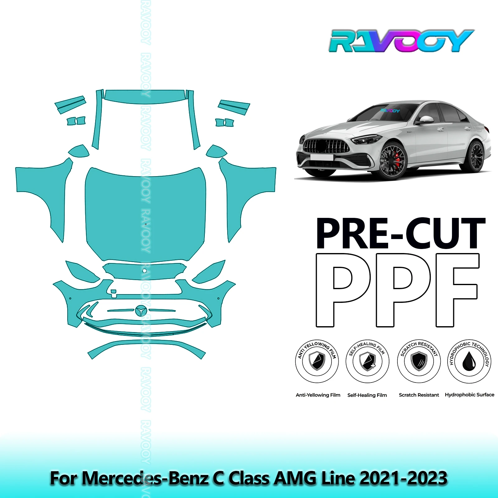 

Car Front Kit Clear Bra Precut PPF Paint Protection Film For Mercedes-Benz C Class AMG Line 2021-2023