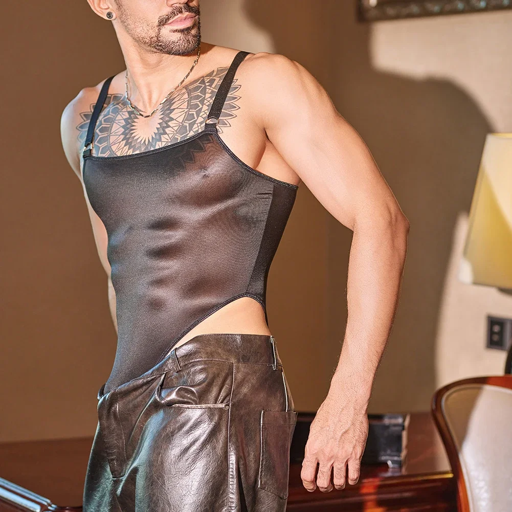 White Men's Leotard Mesh Bodysuit 5 Spandex Fabric 95 Nylon Fabric Brand New Condition Classic Theme For Male Underwear