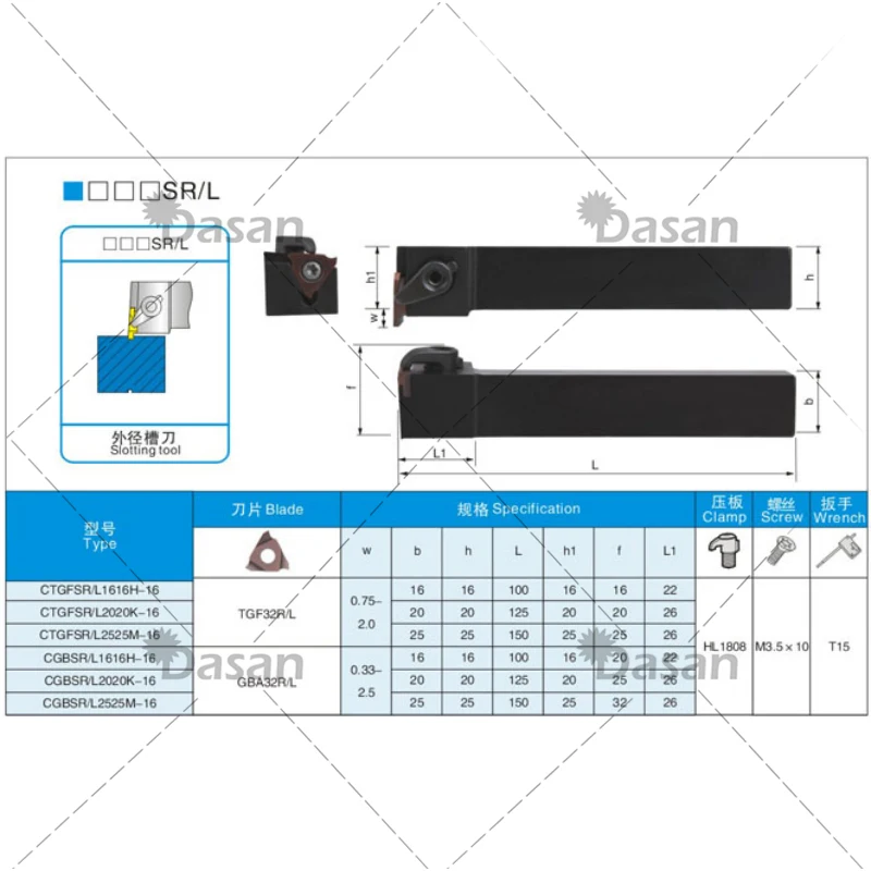 KTGFSR CTGFSR1616H16 CTGFSR2020K16 CTGFSR2525M16 절삭 공구 홀더 커터 CNC 선반 파팅 및면 홈 가공 TGF32R/ L