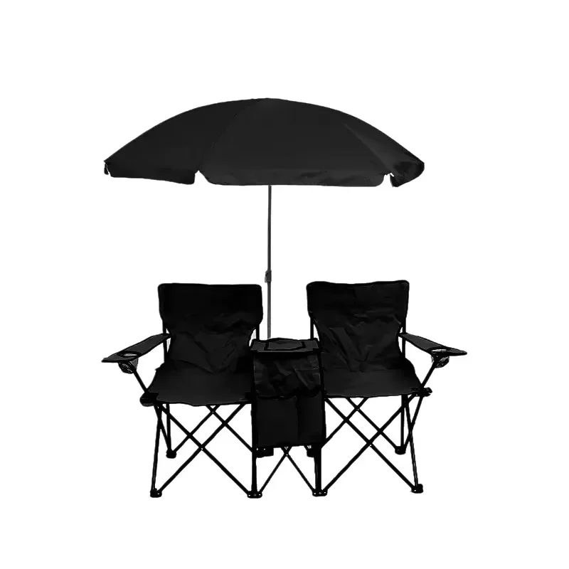 Portable Double Camping Chair with Sunshade Umbrella for Outdoor Beach Picnic Fishing Travel Park Use Foldable Seat for Two