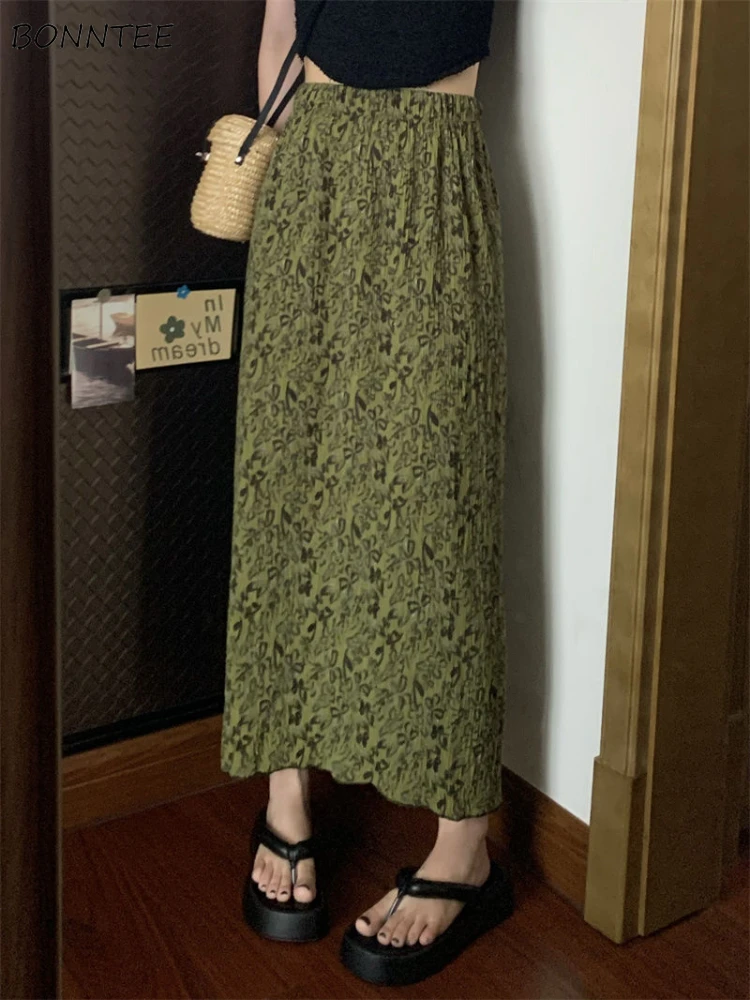 

Skirts Women Flowers Folds Simple Elegant Vintage Ladies Spring Special Comfort Korean Style Leisure Fashion Sweet Personality