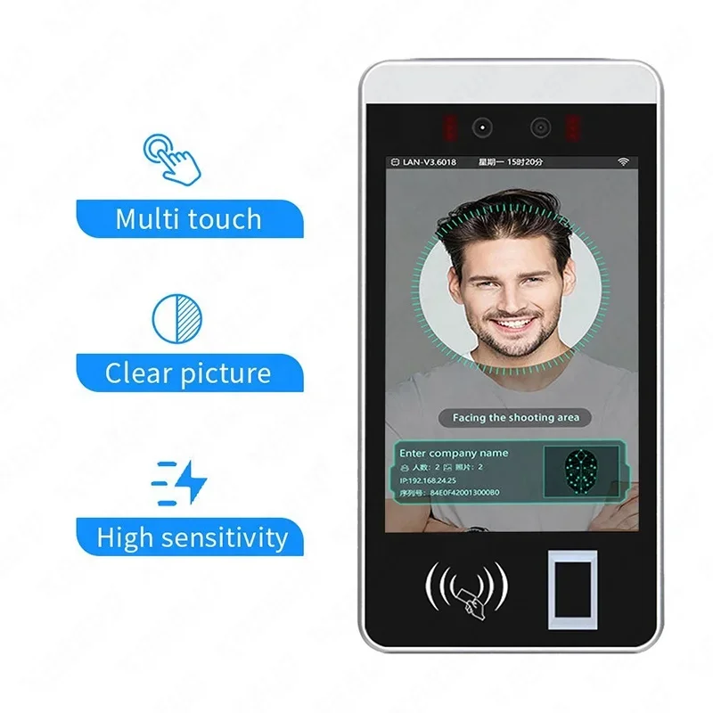 1080P HD อุปกรณ์ 8 นิ้วหน้าจอสัมผัส Biometric Access Control แบบไดนามิก Face Recognition อุปกรณ์ความปลอดภัยประตูสําหรับ Apartment Villa