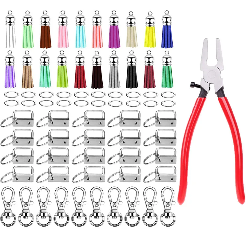 70Pcs Hardware- 20 Key Fob Hardware, 20 Keychain Tassel with 20 Jump Rings & 20 Swivel Snap 1 Key Fob Pliers Hooks for DIY craft