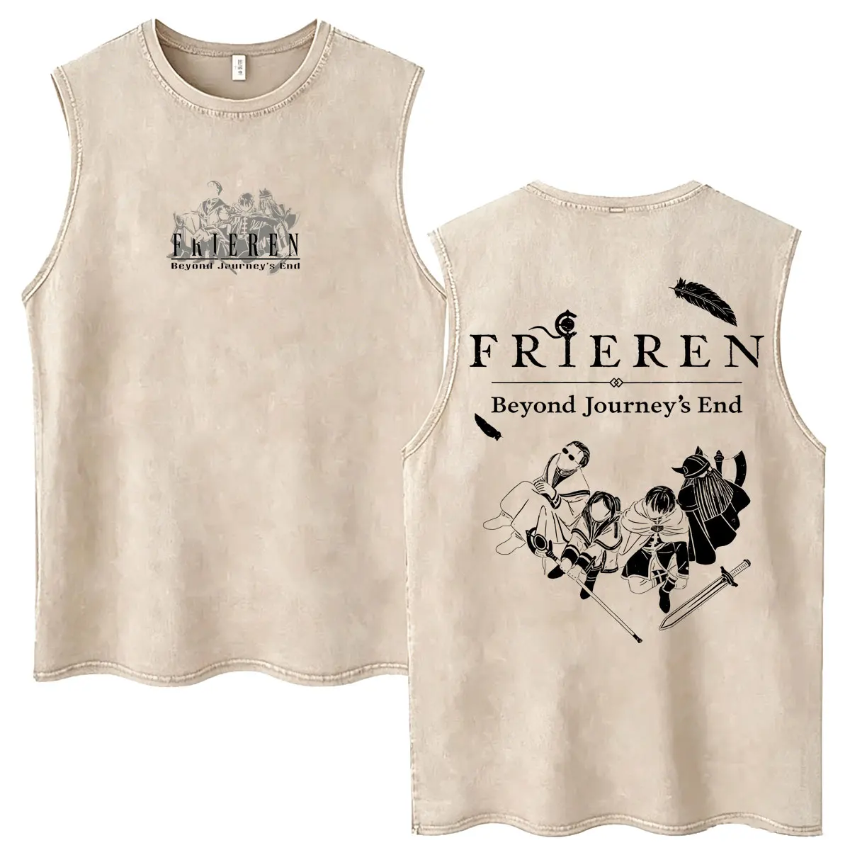 Anime Frieren Beyond Journey's End Vintage Washed Tank Tops Men's Women Manga Casual Cotton