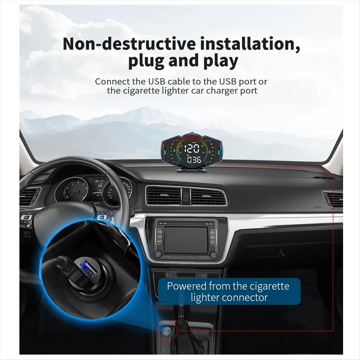 fine Car GPS Speedometer Head Up Display Speed Alarm HUD Compass Car Electronic KMH MPH Gauge Meter for All Vehicles
