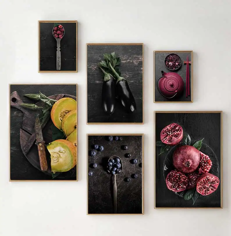 Pomegranate blueberry poster food kitchen wall art screen printing modern image simple restaurant decoration for home