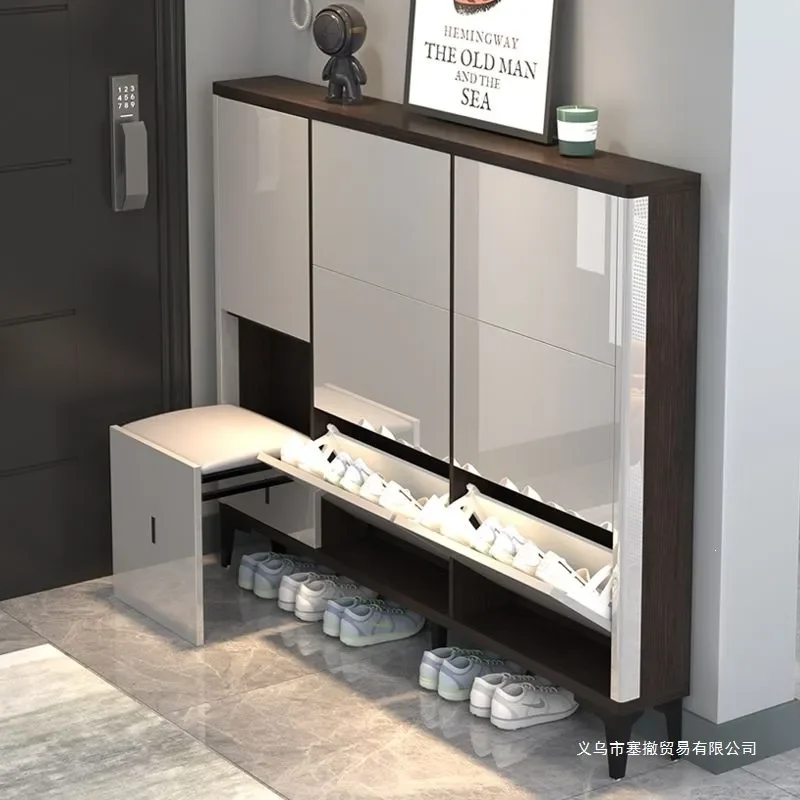 For 17CM Ultra-thin Shoe Cabinet Tipping Bucket Narrow Storage Small Apartment Entrance Wall-mounted Integrated Space Saving