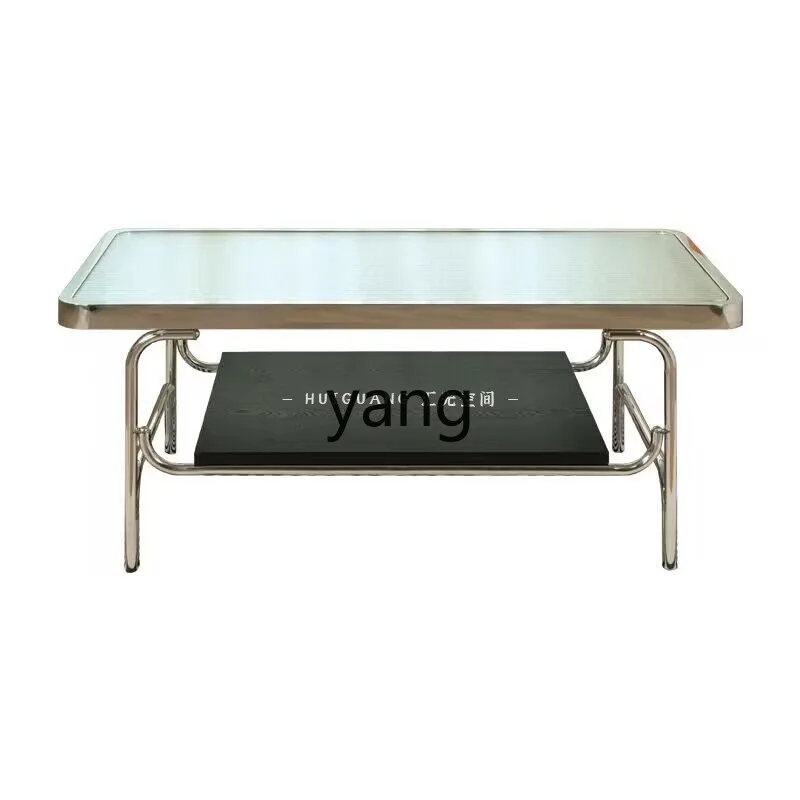 

LTT light luxury modern Changhong glass coffee table living room double storage tea table stainless steel coffee table