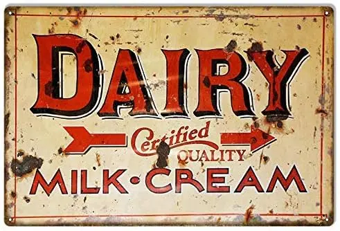 Retro Vintage Metal Plaque Sign Aged Dairy Certified Quality Milk Cream Tin for Home Bar Kitchen Pub Wall Decor Signs