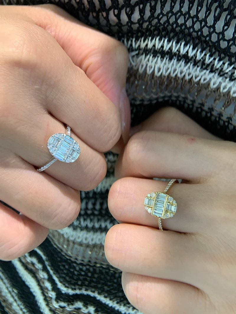 LUOWEND 100% 18K الذهب الأبيض/الأصفر خواتم موضة البيضاوي الشكل 0.70 قيراط خاتم الماس الطبيعي الحقيقي للنساء مجوهرات الحفلات العالية