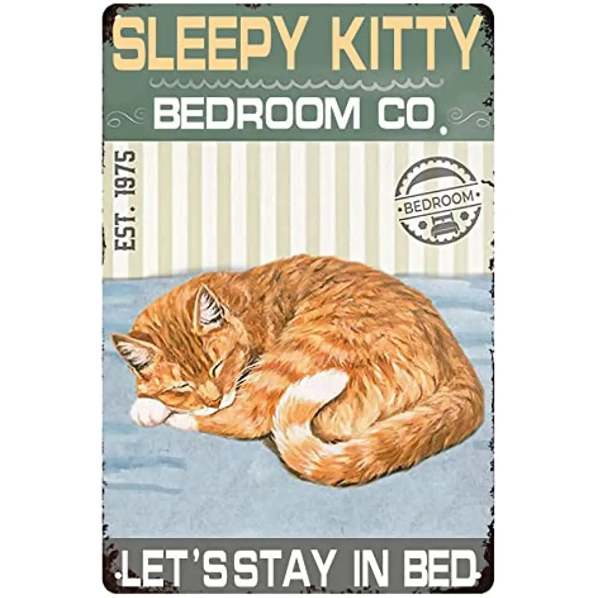 Sleepy Kitty Wall Funny Metal Tin Sign Home Vintage Art Decor Iron Painting for Home Farm Outdoor Bathroom Restaurant