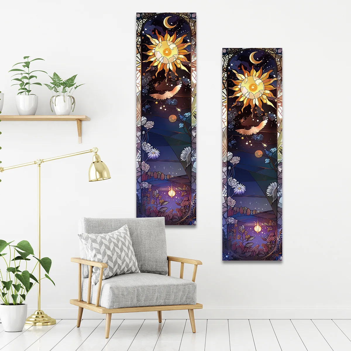 Moon Phase Sun Series Rectangle Tapestry Wall Hanging Printing Home Decoration Wall Decor Living Room Yoga Chakra Hanging Cloth