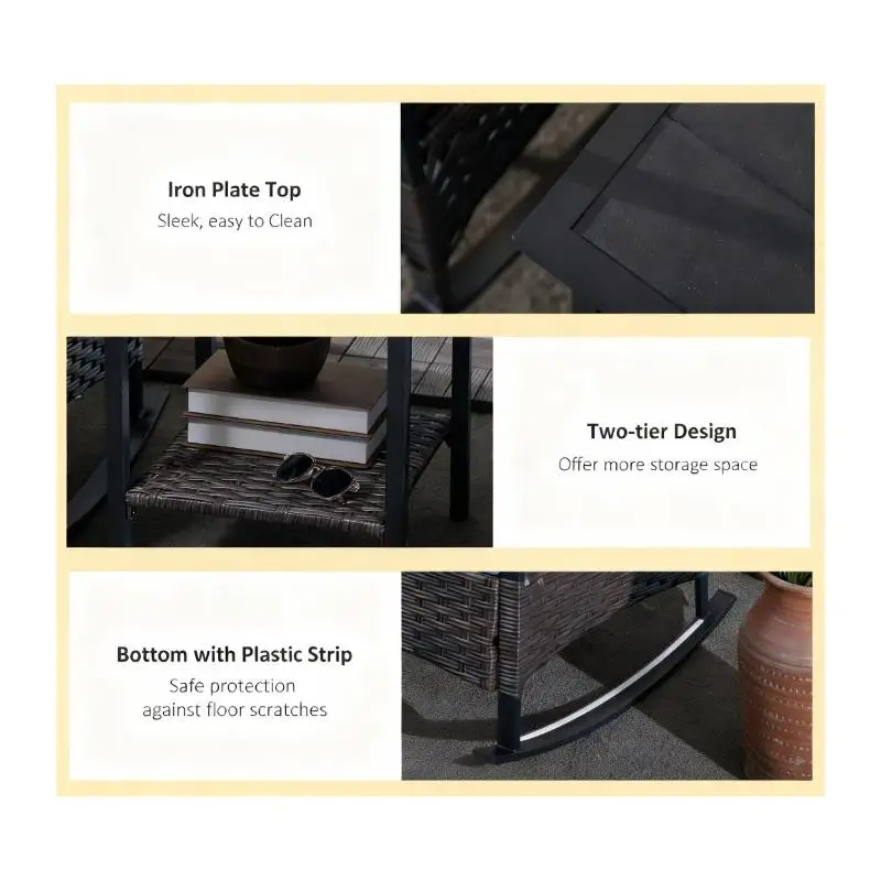 Outdoor Wicker Patio Rocking Conversation Set with Cushions and Table