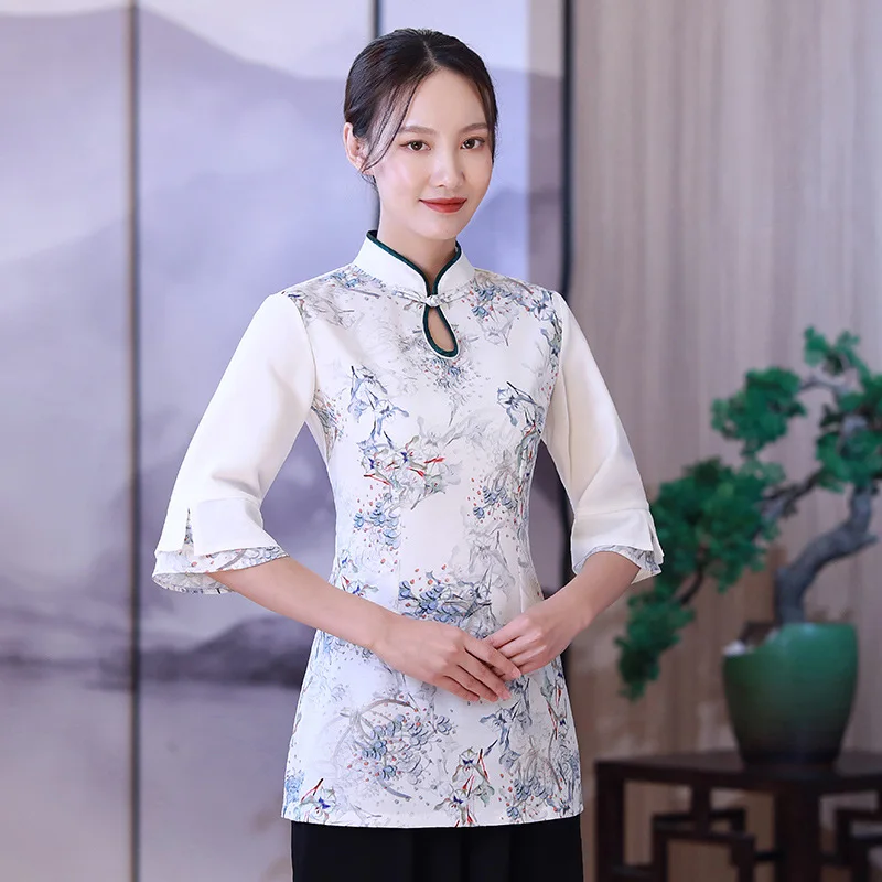 ホテルウェイター作業服春夏新作中華風レストランダイニングフロントティーハウス宴会場作業服ユニセックス