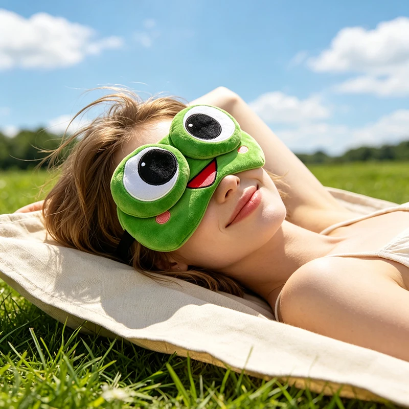 Cute 3D Big Eyes Frog Sleep Mask Soft Plush Cartoon Eyeshade Light Blocking Blindfold for Travel Nap Office Home Funny Gift