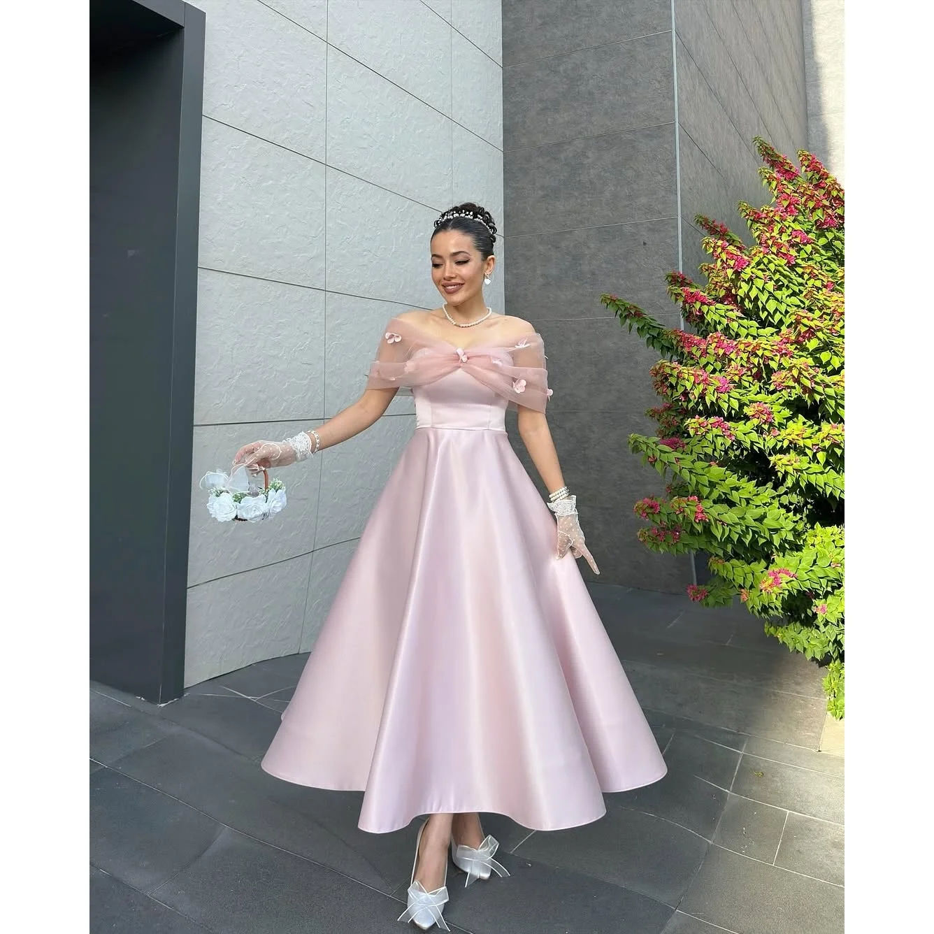 

EDECPBM Satin Off The Shoulder Pink Ball Gown Evening Dress 2026 Prom Dress Quinceanera Customized vestidos 2026 tendencias